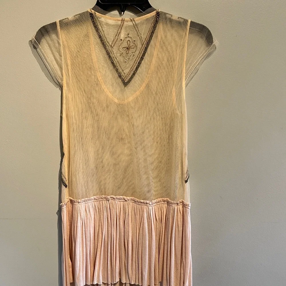 Free People Sheer Embroidered Short Sleeve Top - pink and Black - Picture 7 of 10